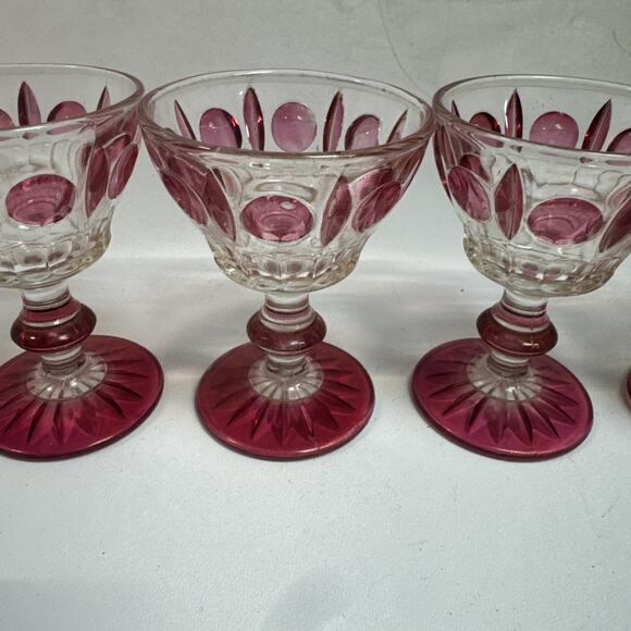 Vtg 1950s Indiana Colony Classique Clear Ruby Flash Small Glasses 4” Set Of 6 - Picture 3 of 7